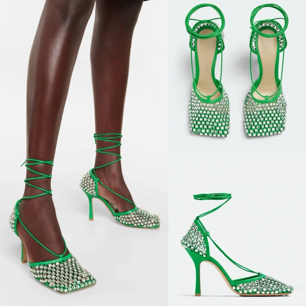 New Bottega VENETA crystal Sandal Rhinestone mesh and leather sandals $1,950